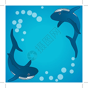 鲨鱼 海下水底背景 平板漫画矢量插图水族馆钓鱼海洋动物园世界荒野公园框架捕食者横幅图片