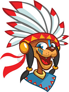 土著美国人漫画 矢量插图 感恩节象征符号卡通片吉祥物部落酋长羽毛图标文化原住民仪式帽子图片