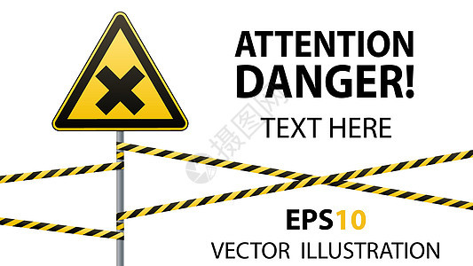 安全标志 注意  危险 对健康有害的过敏性刺激性物质 隔离带 矢量插图风险液体化学品信号金属警卫栅栏丝带溶剂警告图片