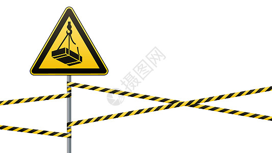危险可能从负荷高度下降 安全标志 在金属杆上带有警示带的三角标记 光背景 矢量插图和电路绞盘起重机窗扇建筑建设休息天空螃蟹意外磁图片