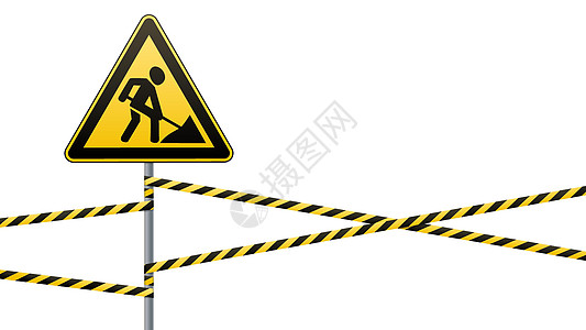 标志修理工程和屏障磁带 Victor 插图道路交通条纹工人障碍危险运输信号警告屏幕图片