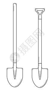 手绘两组花园铲子 园艺工具 面条风格 草纸 矢量图片