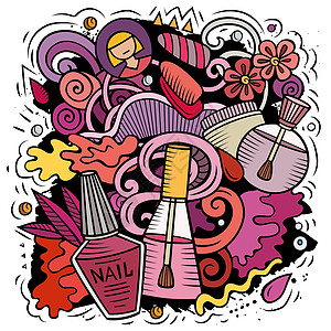 甲子酱手工绘制矢量涂鸦图示作品刷子卡通片镊子按摩管子女性剪刀修脚沙龙背景图片
