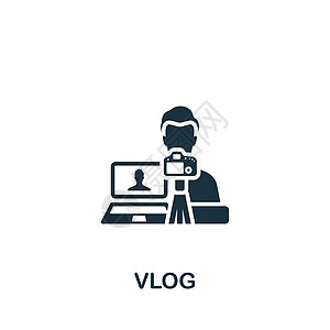 Vlog 图标 用于模板 网络设计和信息图的单色简单串流图标图片