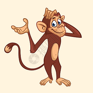 卡通猴子黑猩猩矢量插图贴纸大猩猩玩具动物灵长类微笑卡片绘画欢呼展示图片