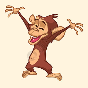卡通猴子黑猩猩矢量插图漫画卡片展示玩具微笑动物大猩猩手势荒野灵长类图片
