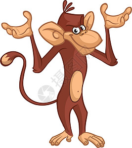 卡通猴子黑猩猩矢量插图展示艺术打印玩具漫画灵长类婴儿微笑欢呼丛林图片