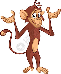 卡通猴子黑猩猩矢量插图灵长类微笑绘画动物展示快乐打印漫画卡片邀请函图片