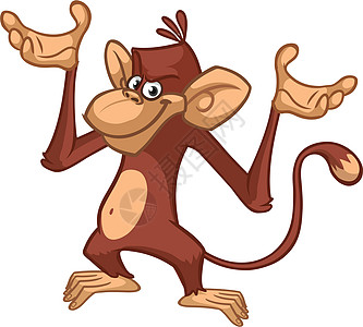 卡通猴子黑猩猩矢量插图卡片手势大猩猩动物欢呼灵长类玩具贴纸婴儿荒野图片