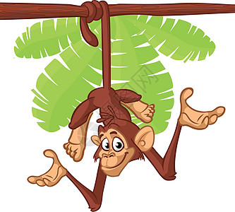 有趣的卡通漫画黑猩猩猴子挂在树上绘画微笑情感插图卡片尾巴猩猩大猩猩贴纸快乐图片