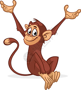 卡通猴子黑猩猩矢量插图展示婴儿微笑海报欢呼邀请函灵长类大猩猩卡片漫画图片
