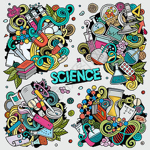 科学卡通矢量涂鸦设计图作品安全微生物原子显微镜测试物理预防药品研究图片