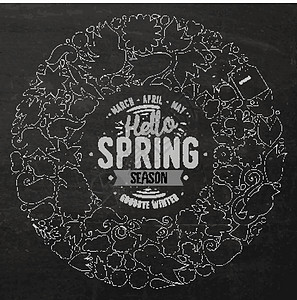 绘画线矢量手工绘制的一套春季卡通涂鸦对象线条花园背景花束元素风格黑板框架收藏图标集背景图片