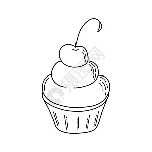 涂鸦纸杯蛋糕 菜单咖啡馆 小酒馆 餐厅 咖啡馆 面包店 标签 海报 横幅 传单和包装的设计素描元素 白色背景上的矢量图插图螺旋糕图片