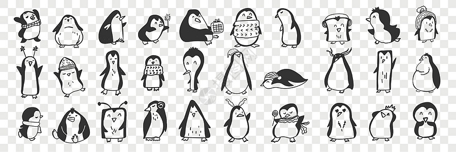 企鹅快乐的鸟儿涂鸦套图片