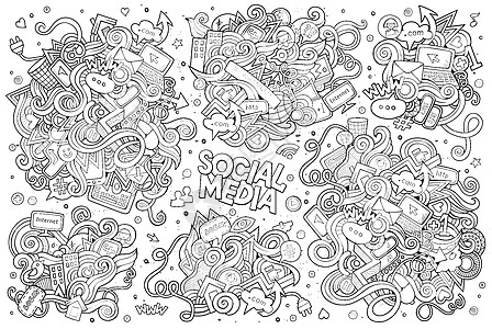 手工绘制的Doodle漫画系列对象图浏览器手绘连接社交互联网社交网络用户网站设计手机图片