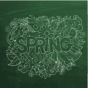 春季手写和涂鸦元素背景生态季节线条风格优雅卷曲装饰艺术花园背景图片