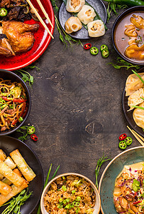 中国食物空白本背景点心派对餐厅春卷蔬菜炒锅胡椒零食油炸框架图片