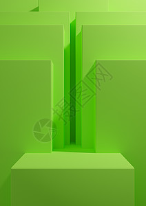 明亮的霓虹绿色 3D 渲染简单 最小的几何背景 用于产品讲台 展示背景或墙纸的展台展示模板图片