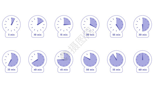 5分钟到1小时的钟钟表截停观察 隔离设置图标标签做饭时间厨房炊具塑料辐射标识插图食物餐具安全烹饪图片