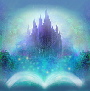 魔法城堡传说中的神奇世界 从书中诞生的童话城堡魔法紫色堡垒艺术品石头寓言建筑绿色小说王国背景