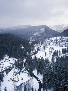 空中 冬季扎科帕内度假胜地建筑顶峰房子建筑学风景旅游滑雪白色山脉树木图片