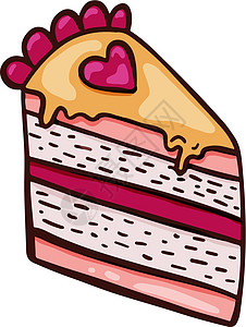 卡通风格的美味蛋糕切片图标 奶油 甜心和草莓果酱层的糕点蛋糕图片