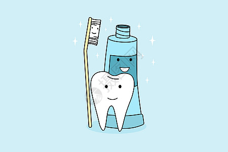 微笑的牙齿 牙刷和牙膏感觉良好图片