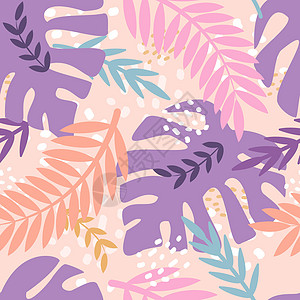 棕榈科热带植物龟背竹 平面样式中的矢量无缝模式树叶装饰品植物群绘画打印情调丛林织物森林棕榈图片