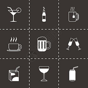 矢量黑饮料图标集瓶子杯子酒吧酒精果汁咖啡玻璃啤酒黑色苏打图片