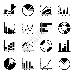 矢量图图标集馅饼柱子报告统计流动推介会商业黑色数据生长图片