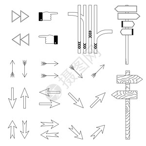 手画一组指针帮助找到路 箭头指示方向 Doodle 风格 矢量图片