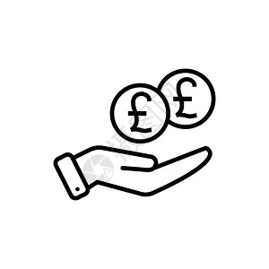 英国磅硬币支付矢量图标 样式是平面黑色符号 圆角 白色背景图片