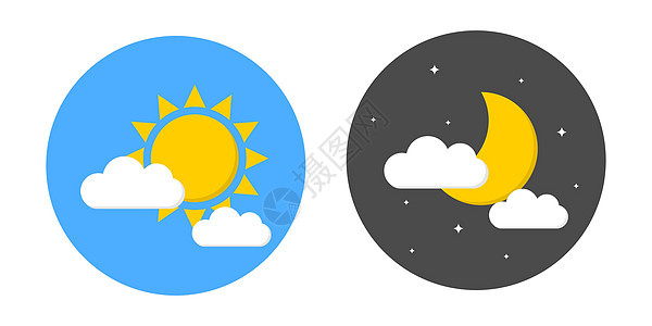 日夜图标符号集太阳天气圆圈插图蓝色月亮气象晴天气候天文学图片