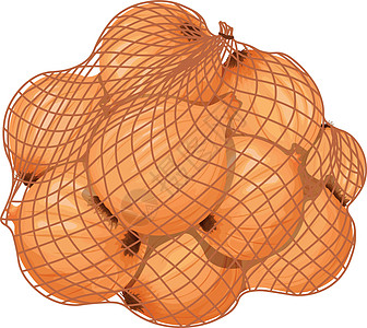 洋葱 网袋装洋葱 洋葱头在袋子里 有机农场蔬菜 在白色背景上孤立的矢量图图片