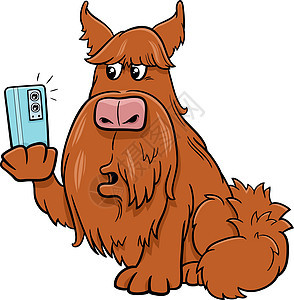 带智能手机自拍的卡通狗背景图片