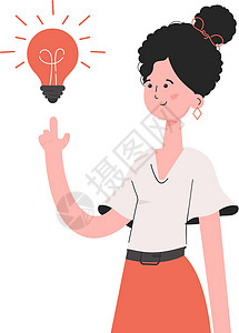 一个女人腰部深处有灯泡 孤立无援 演示内容 现场战略成功创造力女性成人技术发明商业动机生长图片