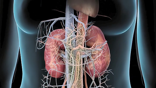 人体肾脏3D 甲状腺净化腹腔导管空腔器官药品疾病解决方案生物学绘画插图背景图片
