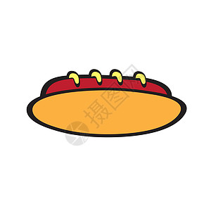 带芥子酱的热狗矢量 平板卡通风格 美国快餐图片