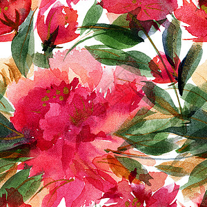 粉红小豆色植物水彩色无缝图案手绘印花牡丹墙纸季节性纺织品粉色全身棉布花园图片