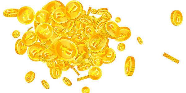 俄罗斯卢布硬币掉落 迷人的分散的 RUB 硬币 俄罗斯的钱 崇高的头奖 财富或成功的概念 矢量图图片