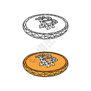 Bitcoin 硬币多边形图标 在白色背景中孤立的加密货币低倍数艺术银行业圆圈交换投资插图铅笔市场草图商业现金图片
