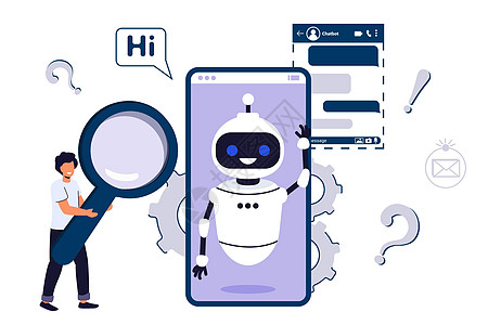Chatbot AI 用户通信机器人助理社会智力电话女士讲话技术讨论插图网络会议图片