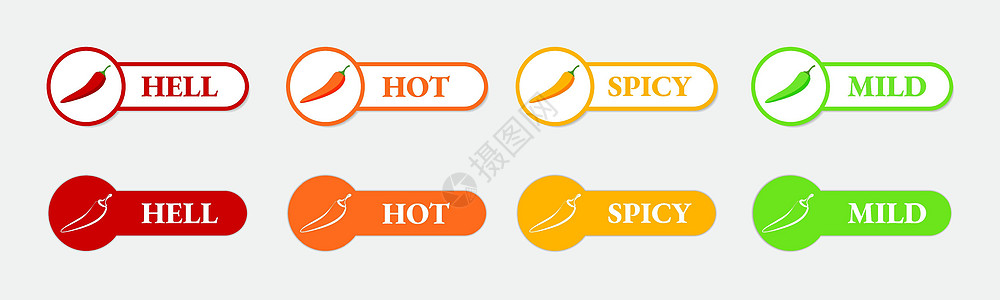 用火焰和辛辣等级设置的辣辣椒图标食物力量辣椒素标签面条贴纸指标香料寒冷厨房图片