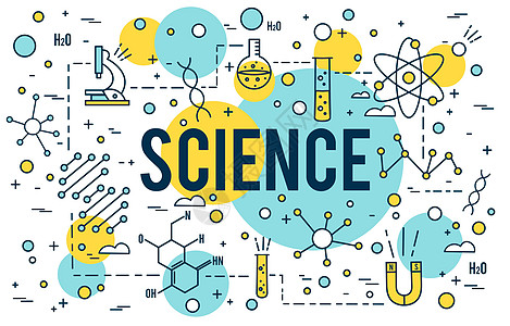 科学背景 研究大纲图标 生物技术和医疗要素 线性dna概念 STEM线性矢量设计(网站Banner)图片