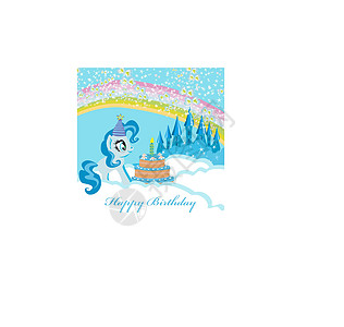 带有独角兽和生日蛋糕的框架蛋糕盒子婴儿窗帘玩具玉米艺术卡通片蝴蝶卡片图片