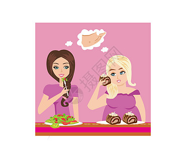 餐馆中厚女孩和瘦女孩的插图票价食欲食谱饮食菜单重量午餐品位晚餐黄瓜图片