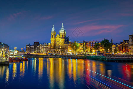 荷兰市中心阿姆斯特丹市中心天线城市风景运河首都日落历史性旅行旅游遗产全景建筑景观图片