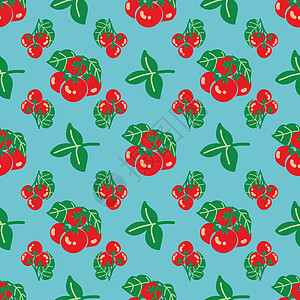 蓝背景樱桃番茄重复型样设计蓝色纺织品厨房插图绿色花园树叶烹饪农业蔬菜图片