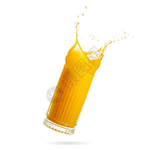 橙汁喷洒在白色上 一杯橙汁喷射杯子 特写 库存照片液体海浪水果飞溅食物果汁饮食早餐热带饮料图片